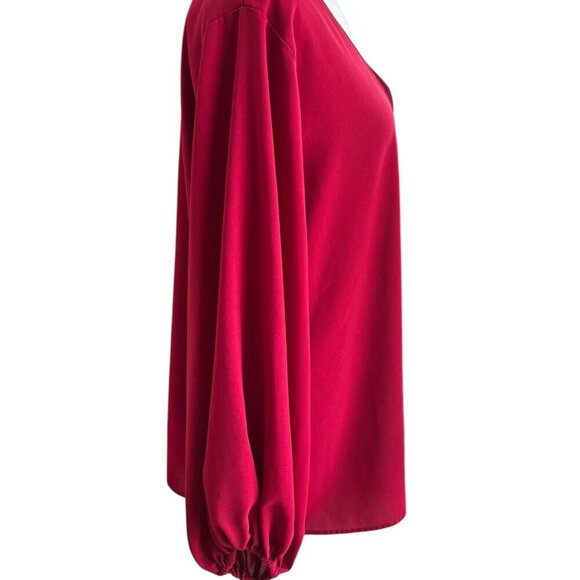 QEARAL Womens XL Deep V Neck Chiffon Blouse Balloon Sleeve Pop Over Fully Lined - Picture 3 of 10